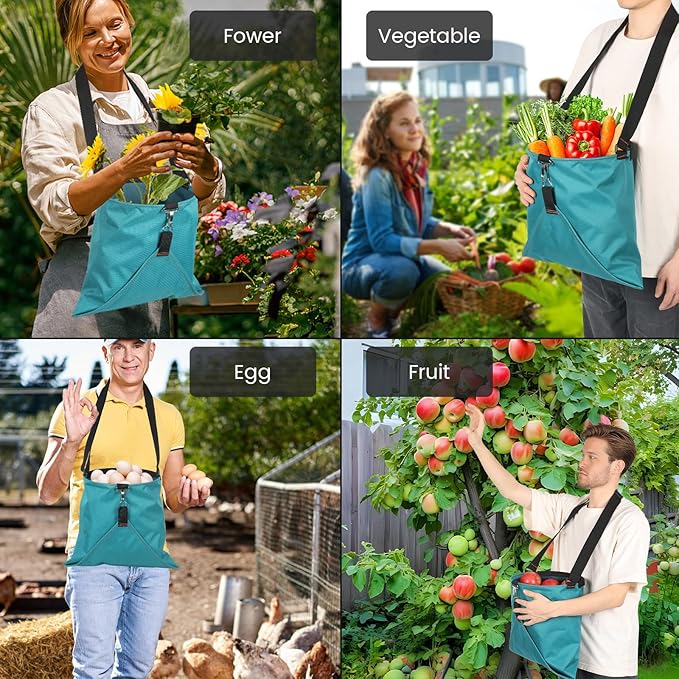 Large Fruit Picking Bag, Waterproof 600D Oxford Cloth Fruit Storage Harvest with Quick Discharge Bottom, Heavy Duty Garden Apron Pouch for Outdoor Orchard, Farm, Garden, Vegetable, Fruits