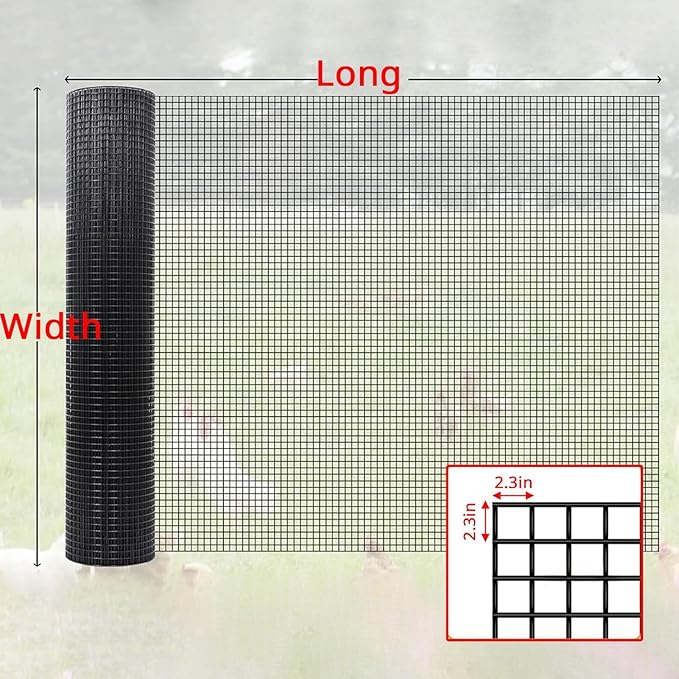 JKGHK Black Chicken Wire Netting, Poultry Hardware Cloth, Home Welded Wire Fence Roll, Metal Chicken Wire Fencing, Heavy Duty Poultry Netting Cage Fence(1.2mx30m(47inx98ft))
