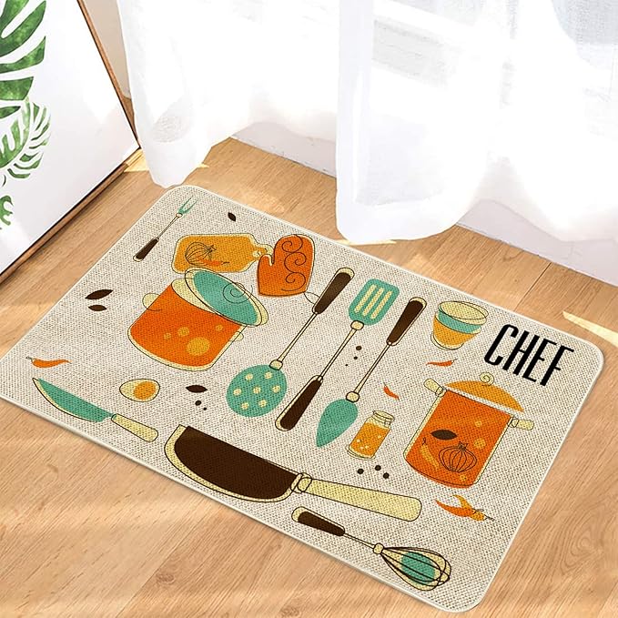 Roszwtit Farmhouse Kitchen Rugs and Mats, Chef Door Mat, Seasonal Washable Non-Slip Floor Mats for Home Kitchen Decor 30x17 Inch
