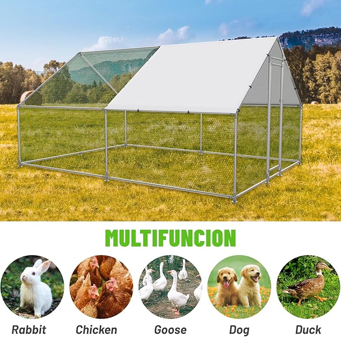 Large Metal Chicken Coop Walk-in Poultry Cage with Water-Resident and Anti-UV Cover Duck Rabbit Cat House Outdoor Chicken Run Pen with Spire Shaped Cage
