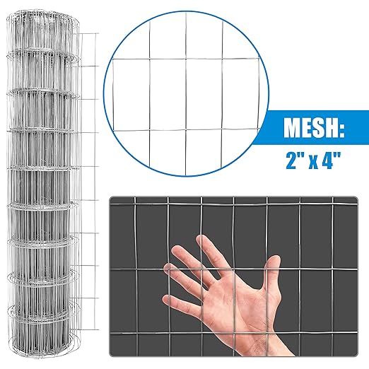 Fencer Wire 14 Gauge Galvanized Welded Wire Fence, 2" x 4" Mesh Opening for Vegetables, Garden Fruits & Animals Enclosure