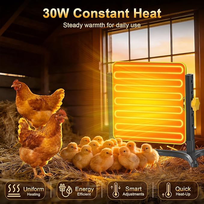 Brooder Plate for Chicks, 50-158°F Brooder & Chicken Heater for Coop with Smart Thermostat, UL certified Radiant Chick Heat Plate for Poultry, 5-Height & 360° Adjustable Angle, Winter Heating