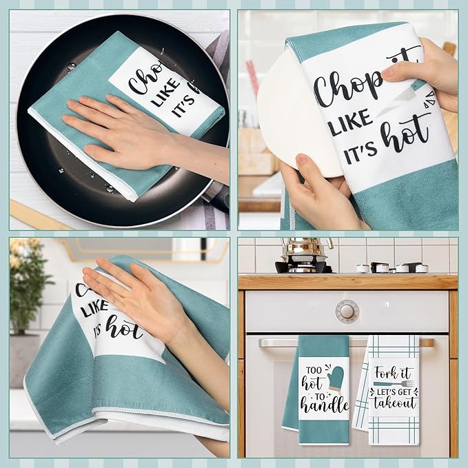 GROBRO7 Funny Kitchen Hand Towel - 6Pcs Fun Sayings Kitchen Farmhouse Vintage Decorative Soft Polyester Dish Towels for Home Bar Dining Room Restaurant Decor Housewarming Gift for Mom Women Hostess