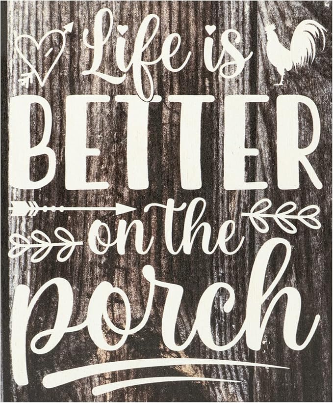 JennyGems Life is Better on the Porch Wooden Sign, Farm Life Decor and Wall Hanging, Brown Rustic Color, Made in USA
