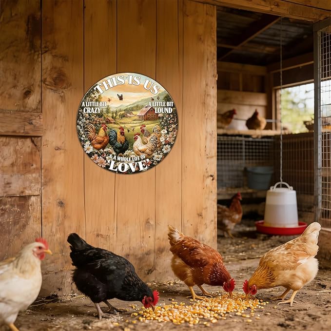 Round Vintage Chicken Metal Sign This Is Us A Little Bit Of Crazy A Little Bit Loud Chicken Coop Sign Home Kitchen Coffee Wall Decor Art Poster 8 Inch