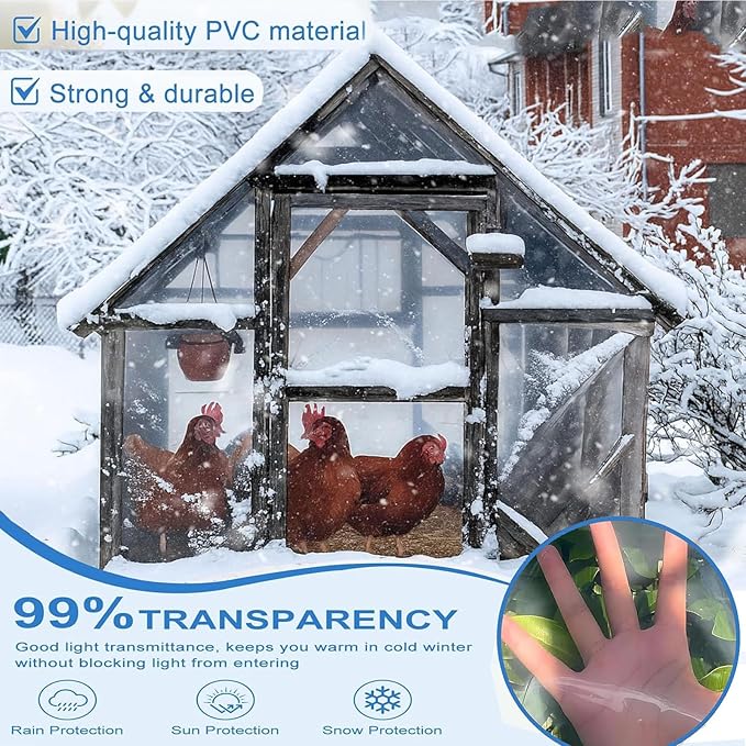 15x15FT Clear tarps, Heavy Duty Waterproof, Vinyl Tarp with Metal Grommets, UV & Tear Resistant, Clear Plastic Tarp for Porch, Outdoor, Patio, Chicken Coop Cover