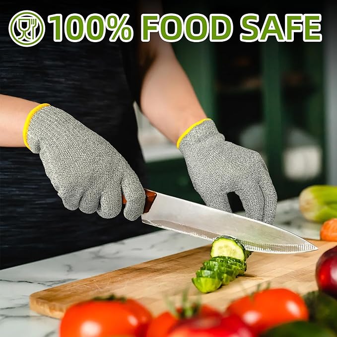 Schwer 2 Pairs High Level ANSI A7 Cut Resistant Gloves, Food Grade Cutting Gloves for Chef, Mandoline Glove for Kitchen Meat Cutting, Wood Caving, Ambidextrous, Breathable & Cool, PR1508, L