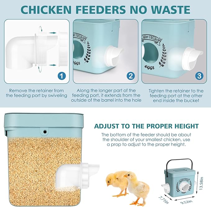 Chicken Feeder, 10 LB Chicken Coop Accessories, Chicken Feeders No Waste for Chicks and Hens, Waterproof Automatic Chicken Feeder, Hanging Chicken Feeder with 3 Ports (Patent Product)