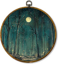 Hiuwevt Vintage Dark Academia Forest Round Wall Art Decor, Moody Forest Landscape Framed Canvas Prints, Goblincore Full Moon Round Wall Hanging Decor for Home Living Room Decorations, 10x10 Inches