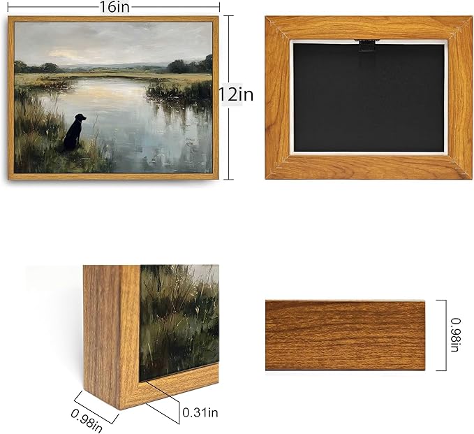 Framed Vintage Black Labrador Wall Art Farmhouse Landscape Canvas Poster Print Hunting Black Dog Picture Retro Animal Painting Artwork Wall Decor for Bedroom Living Room Bathroom 12x16in
