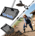 Chicken Poop Scooper & Rake 2-in-1, 4 in 1 Stainless Steel Handle 12 in Chicken Coop Pooper Shovel (23 to 62"), for Animal Sheds, Trash Scoop with Ergonomic Handle, Scooper Sand Sifting Shovel