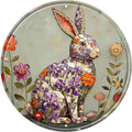 Rabbit Round Metal Tin Sign Wreath Farm Flowers Rustic Vintage Wall Art Decor for Home Garden Porch Yard Farmhouse Outdoor Decor 8x8inch
