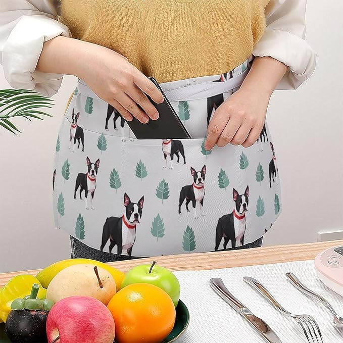 Server Apron with 3 Pockets Waist Waiter Waitress Half Apron Short Aprons