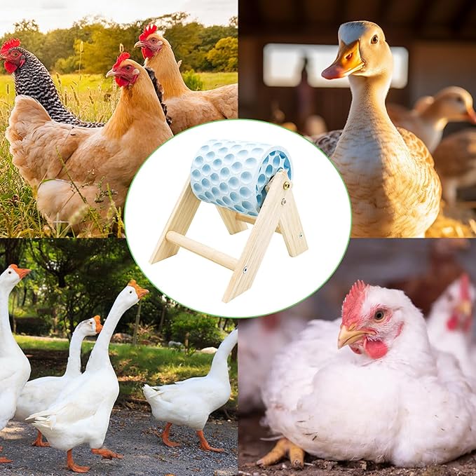 Chicken Coop Accessories, Beak Grinding Calcium Stone with Wooden Stand, Enrichment Toys for Hens, Ducks, Geese, Turkeys, Poultry, Blue