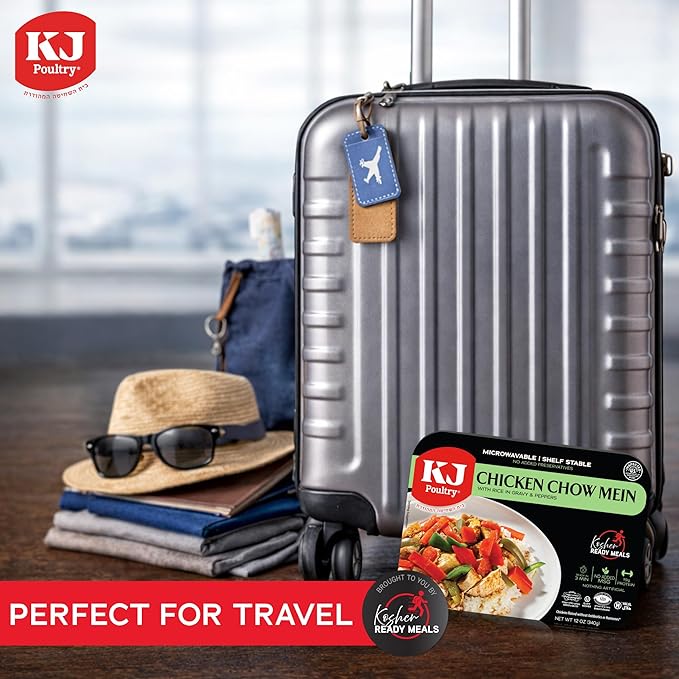 KJ Poultry Kosher Ready Meals - Chicken Chow Mein, MRE Meat Meals Ready to Eat, Gluten Free, Halal, (12 Pack) Prepared Entree Fully Cooked, Shelf Stable Microwave Dinner Travel Military Camping