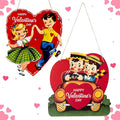Laffact Vintage Valentine Door Sign - 2Pcs Red Heart Boy Girl Happy Valentine’s Day Door Sign Rustic Farmhouse Hanging Wooden Signs Wall Plaque Retro Valentine Sweet Decor for Home Front Door Window