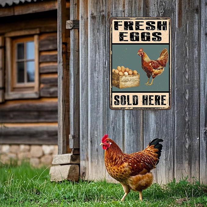 Rustic Farm Fresh Eggs Sold Here Tin Signs Vintage Country Chicken Hen Rooster Egg Metal Sign Funny Chicken Coop Metal Poster 12x16 Inch