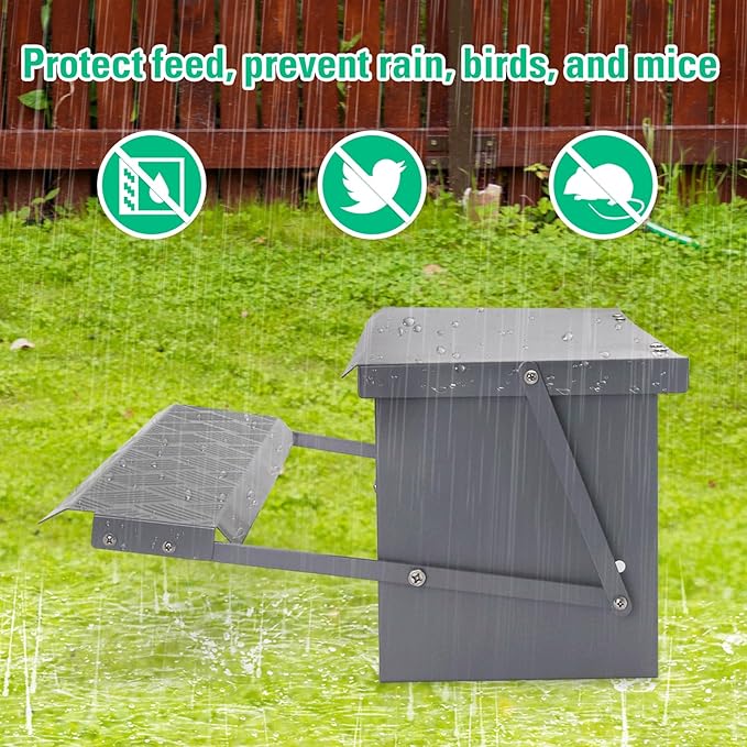 Automatic Chicken Feeder Metal Treadle Trough 15lb Outdoor Rainproof for Chickens, Bantams, Poultry, Pheasants