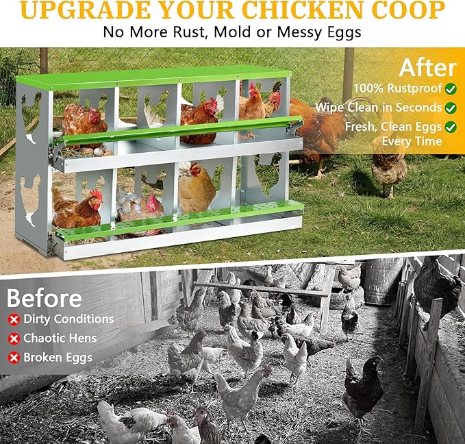 Chicken Nesting Box for Laying Eggs,Wall-Mountable Chicken Coop Nesting Boxes,8 Hole Roll Away Nesting Boxes,with Large Vented Holes,for Chickens,Ducks,Large Egg Laying Boxes (Green 8 Hole)