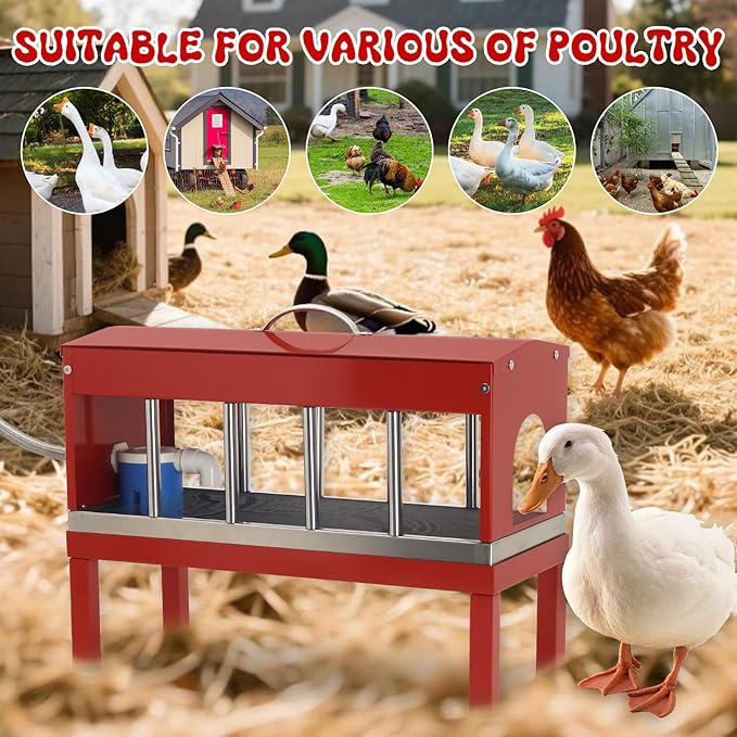 Automatic Chicken Waterer with Float Valve,Stainless Steel Automatic Chicken Watering System with Hose and Bottom Bracket,Large Poultry Waterer Dispenser for Chicken Duck,Goose,Quail, Turkey