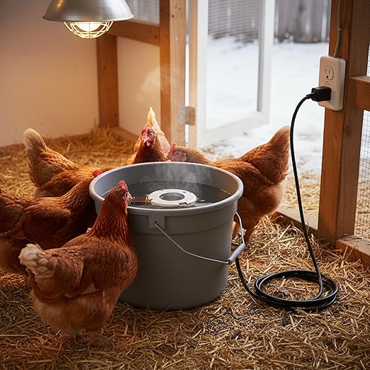 Farm Innovators Chicken Waterer De-Icer for Nipple Drinker Chicken Water Buckets - 150W Water Deicer with Thermostatically Controlled Heating
