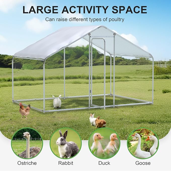 GOJOOASIS Chicken Coop for 15-20 Chickens Large Run Walk-in Poultry Pen Heavy Duty Cage Outdoor Predator Proof Metal Enclosure for Yard Hen House with Waterproof Cover (10'L x 6.6'W x 6.6'H)