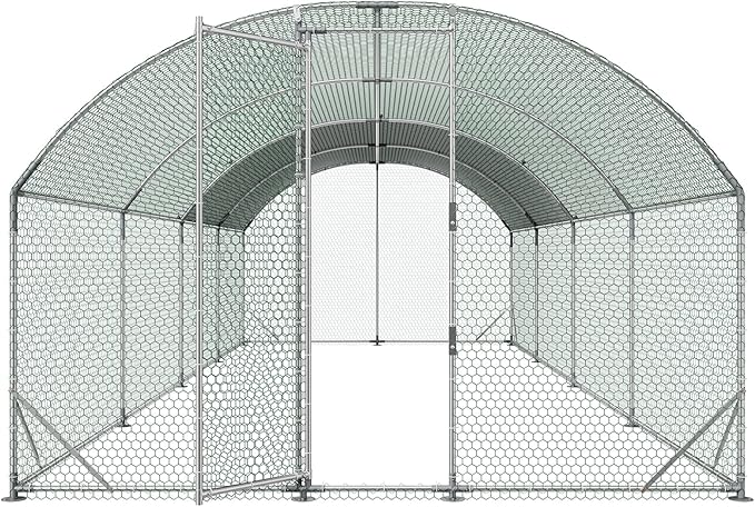 VEVOR Large Metal Chicken Coop, 9 x 25 x 6.6 ft, Walk-in Chicken Run House with Waterproof Cover & Sturdy Frame, Dome Roof Poultry Cage Duck Pen for Rabbit Hen Goose Outdoor Backyard Farm Use