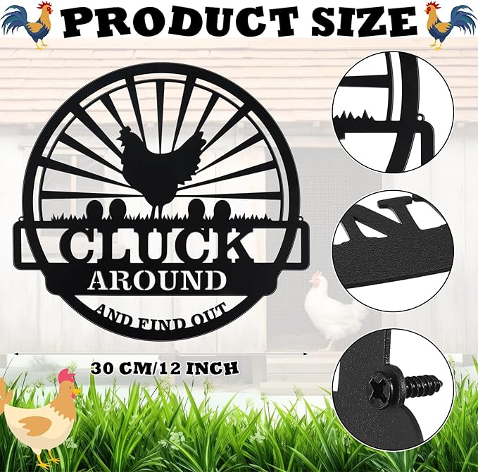 Tandefio 12" Fluffy Chicken Coop Metal Signs Funny Decor Gift for Kitchen Farmhouse Wall Art for Must Haves Chicken Coop Accessories(Around)
