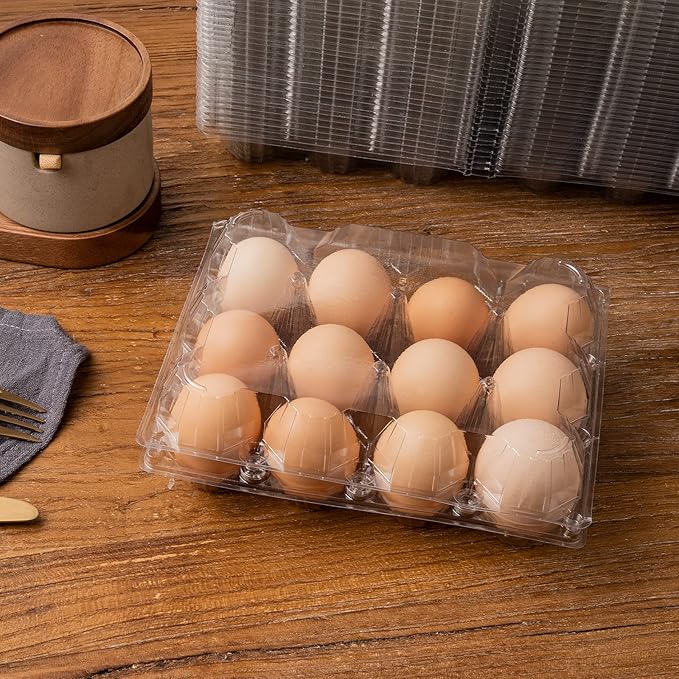 60 Pack Plastic Egg Cartons Cheap Bulk,12 Count Clear Empty Egg Cartons for Fresh Chicken Eggs,3x4 Grids Reusable Egg Trays for Refrigerator Storage, Chicken Farm, Markets Display