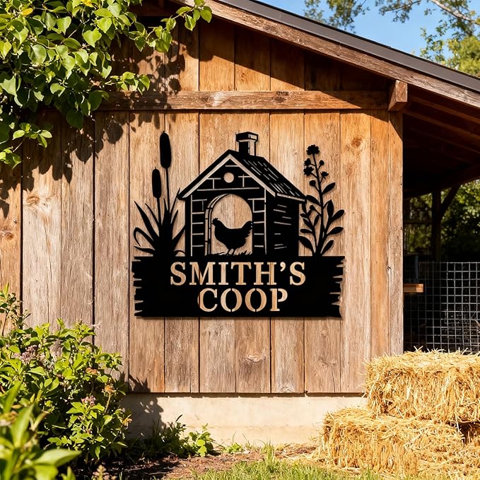Chicken Coop Signs, Chicken Coop Decor, Chicken Coop Accessories, Custom Farm Sign, Personalized Fluffy Butt Hut Chicken Sign,Funny Signs for Chicken Coops, Chicken Metal Signs for Coop Funny Outdoor