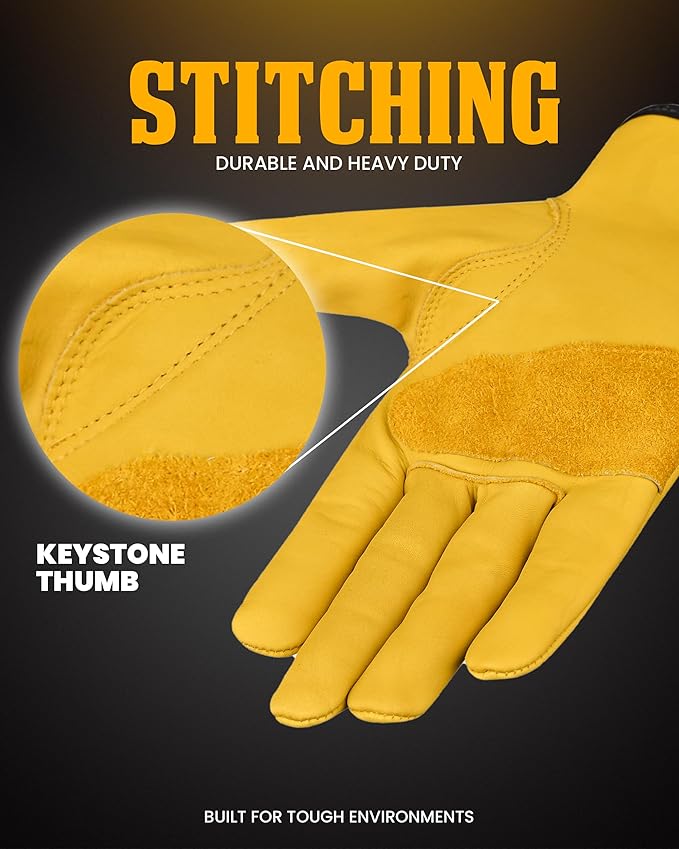 3 Pair Heavy Duty Leather Work Gloves for Men & Women – Water-Resistance, Cowhide Construction & Yard Leather Gloves – Puncture Resistant Safety Gloves for Landscaping & Outdoor Use (Unlined, XS)