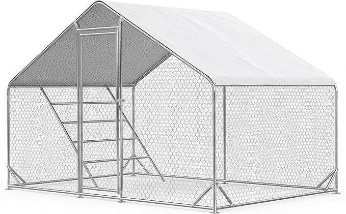 Chicken Coop 9.8x6.5x6.5ft Large Metal Chicken Run for 6/10 Chickens Poultry Cage with Waterproof Cover for Duck Walk-in Chicken Pen for Yard