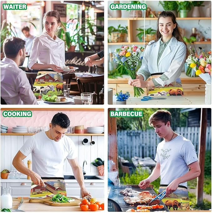 Farmhouse Animals Waist Apron with 3 Pockets Water & Oil Resistant Short Waiter Apron Server Waitress Half Apron for Cooking Gardening