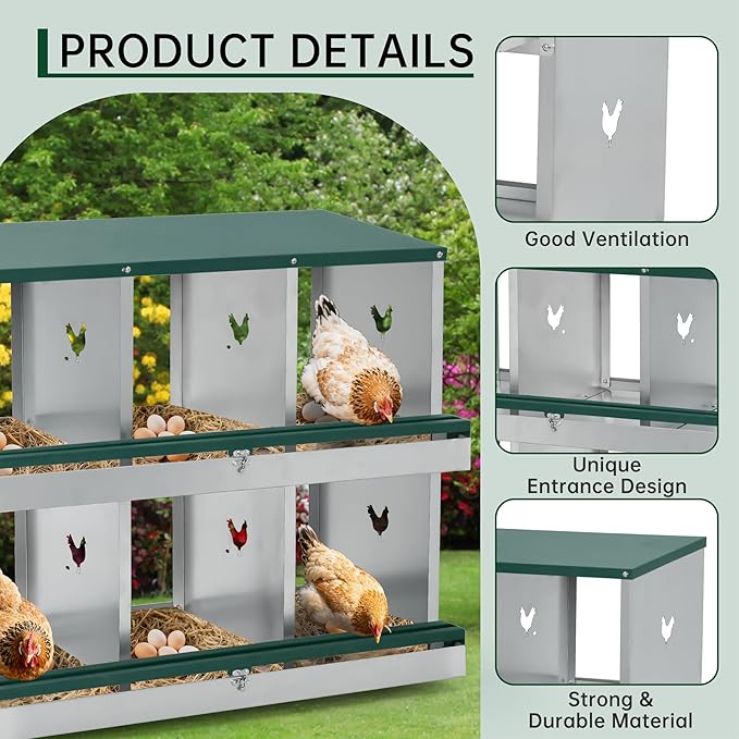 GarveeLife Chicken Nesting Box, 10 Compartments Nesting Box for Chickens, Two-Tier Steel Chicken Egg Laying Box with Large Vented Holes Wall Mounting for Easy Egg Collection