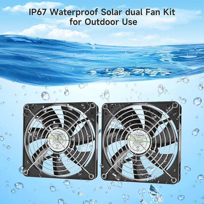 5.5" Solar Dual Fan Kit, IP67 Waterproofed Solar Powered Fan for Intake or Exhaust Air, Ventilation & Cooling