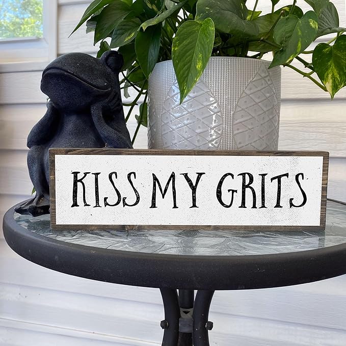 Wood & Metal Southern Sign – Weatherproof Indoor Outdoor Wall Decor – Rustic Charm with "Kiss My Grits" – Gift-Wrapped & Ready to Give
