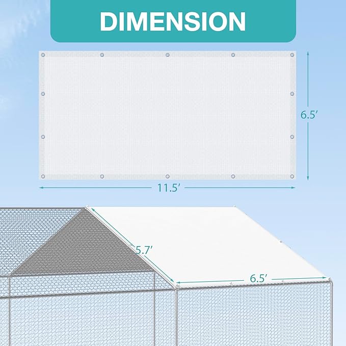 Chicken Coop Cover Waterproof, 11.5 * 6.5 FT Chicken Run Tarp with Ball Bungees Cords, UV Shade Cloth for Yard Large Chicken Coop, Walk-in Chicken Run Pen, Duck Coop Tarp Replacement (1 Pack,White)