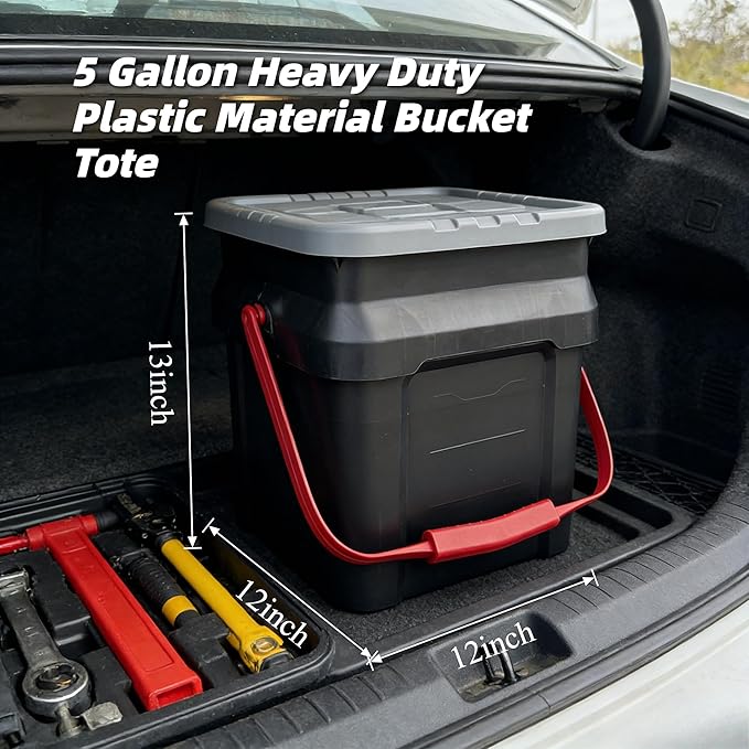 5 Gallon Heavy-Duty Plastic Bucket Tote – Black Multi-Use Storage Container, Reinforced Handle, Sturdy Load-Bearing, Deformation-Resistant, Ideal for Adult Household/Garage Organization