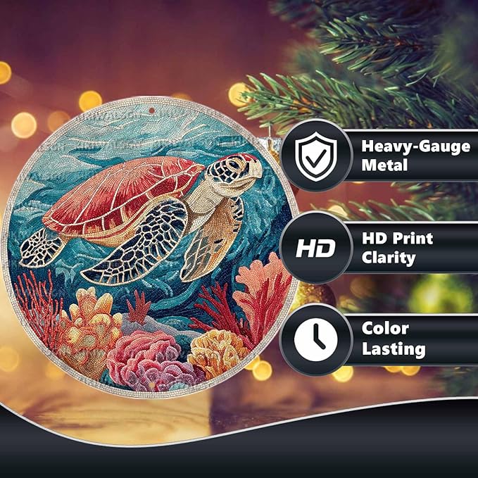 Vintage Sea turtles Round Metal Sign Retro Beach Tin Sign Nostalgic Wall Decor Decorations for Home Bedroom Living Room Cafe Bar Toilet Bathroom 12 * 12 In