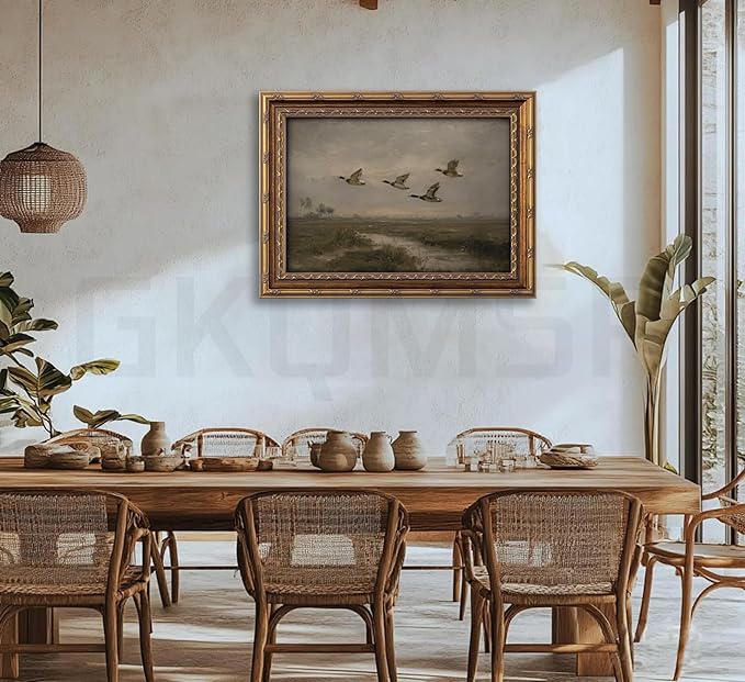 Vintage Gold Framed Flying Duck Wall Art Mallard Duck Canvas Wall Decor Rustic Mallard Poster Artwork Retro Rustic Farmhouse Animal Picture for Home Living Bedroom Farmhouse Hallway 16x24in