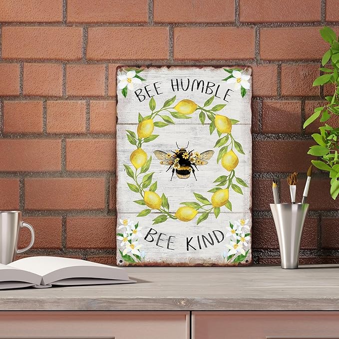 Sanwarm Metal Sign 8X12 Inch, Yellow Lemon Leaf Vintage Tin Sign Wall Art Decor for Home, Living Room, Kitchen, Garden, Bedroom, Office, Hotel, Cafe And Pub Decoration