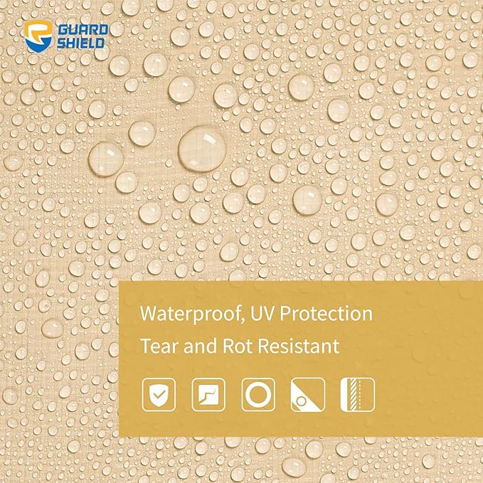 GUARD SHIELD Beige Tarp Heavy Duty Waterproof 16x20 Feet Outdoor Poly Tarps Cover Thick UV Resistant Canopy Tarpaulin with Grommets 10mil