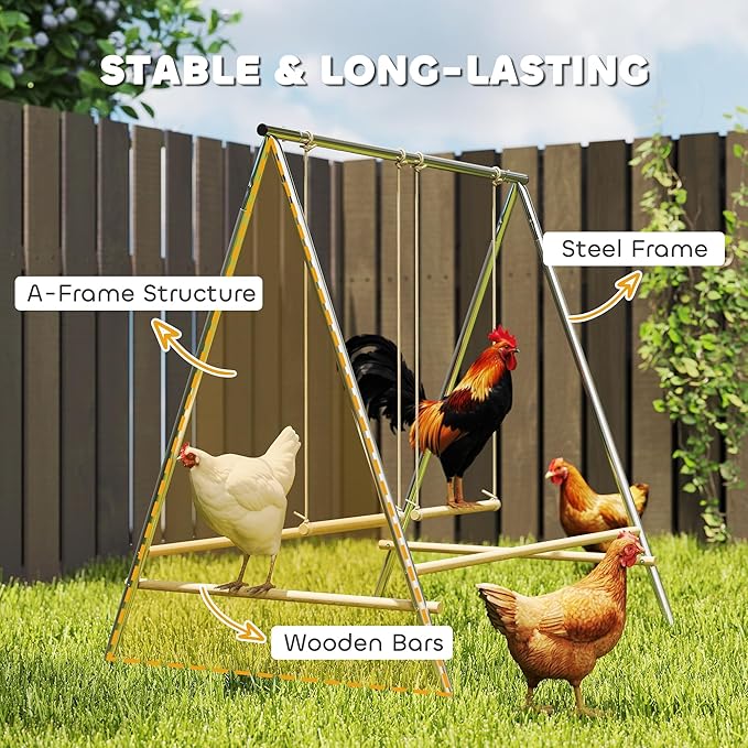 PawHut Chicken Perch for Coop, Chicken Roosting Bars with 2 Adjustable Swings, Coop Accessories for Farm, Backyard, Silver