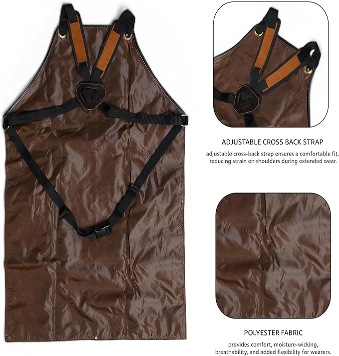 LEATHER VILLAGE Work Apron - Heavy Duty Woodworking Apron for Men with Tool Pockets for Woodworkers, Blacksmiths, Carpenters – Tan Color (Size M to XXL)