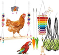 8PCS Chicken Toys for Coop Accessories, Chicken Swing, Xylophone, Mirror, Vegetable Hanging Feeder, Fruit Rack for Poultry Rooster Large Bird Parrot Lovers’ Entertainment Gift
