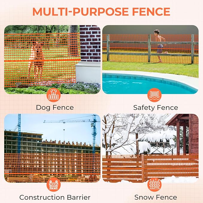 Ohuhu Plastic Garden Fence Safety Fence, 4'x100'/15LB Heavy Duty Reusable Netting Plastic Mesh Fence Roll, Temporary Fencing for Animal Barrier Pool Fence Snow Fencing for Poultry Rabbits Chicken Dogs