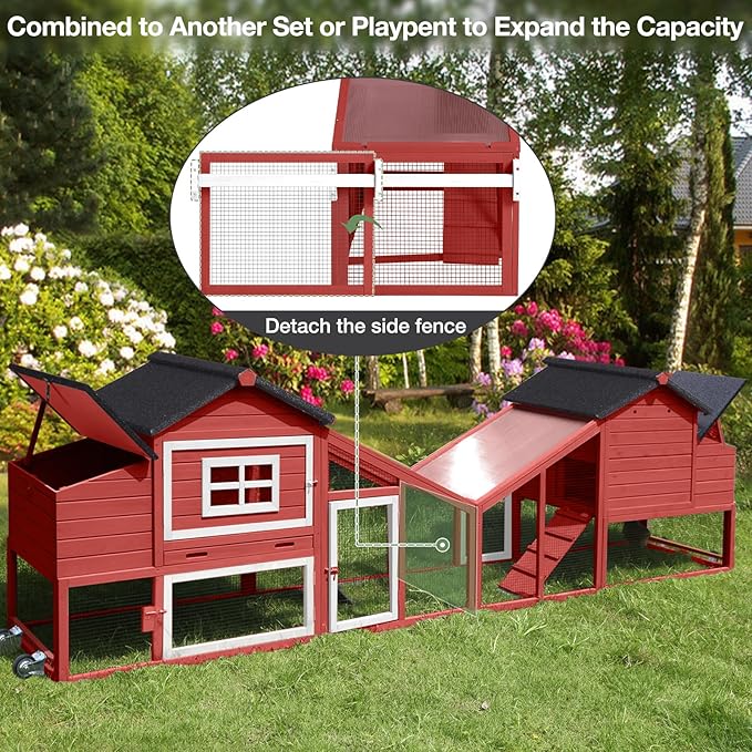 Chicken Coop with Wheels, Outdoor Chicken Tractor with Leak-Proof Tray, UV-Resistant Roof & Nesting Box for Chickens, Ducks, Rabbits