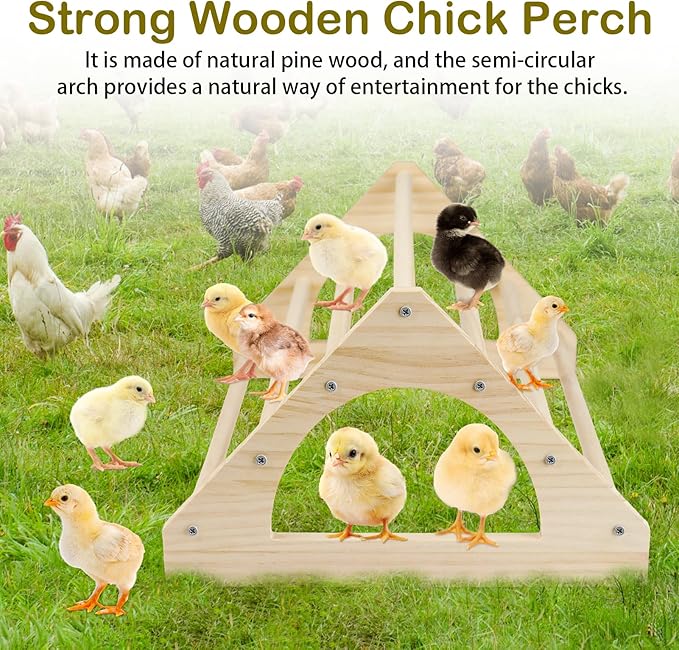 Large Wood Pine Chick Perch, Wooden Perch Chicks Toys for Coop and Brooder, Strong Chicken Jungle Gym Roosting Bar for Baby Chicks