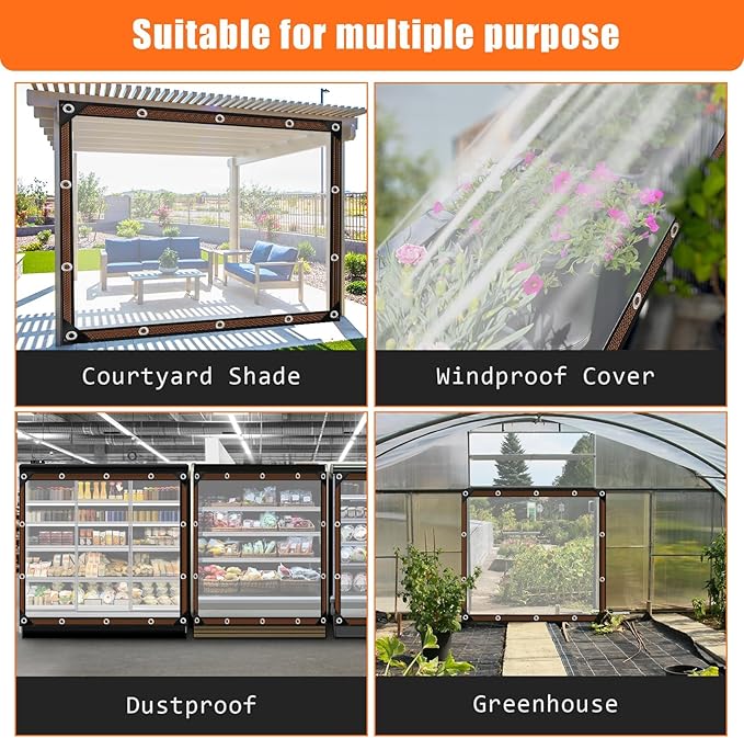 ZYP 2PCS 4x6 FT Heavy Duty Clear Waterproof Tarps Outdoor Garden Rainproof Covering,Clear Vinyl Tarp with Grommets,Transparent Waterproof Tarpaulin for Covering Henhouse Porch Canopy Plant Camping