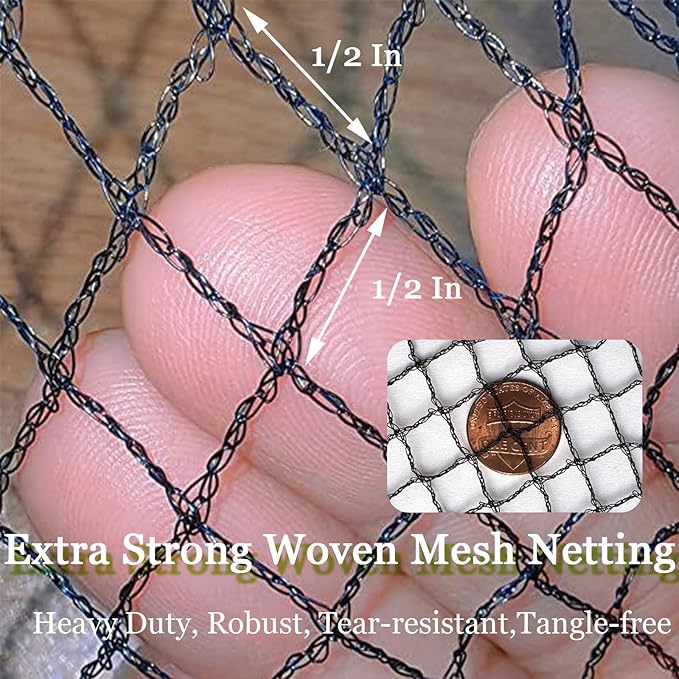 Meanchen Bird Netting 10x10 Ft, 1/2In Mesh Heavy Duty Garden Netting Pest Barrier for Plants, Vegetables, Extra Strong Woven Mesh Netting, Animal Fencing for Fruit Trees Against Birds, Deer, Poultry